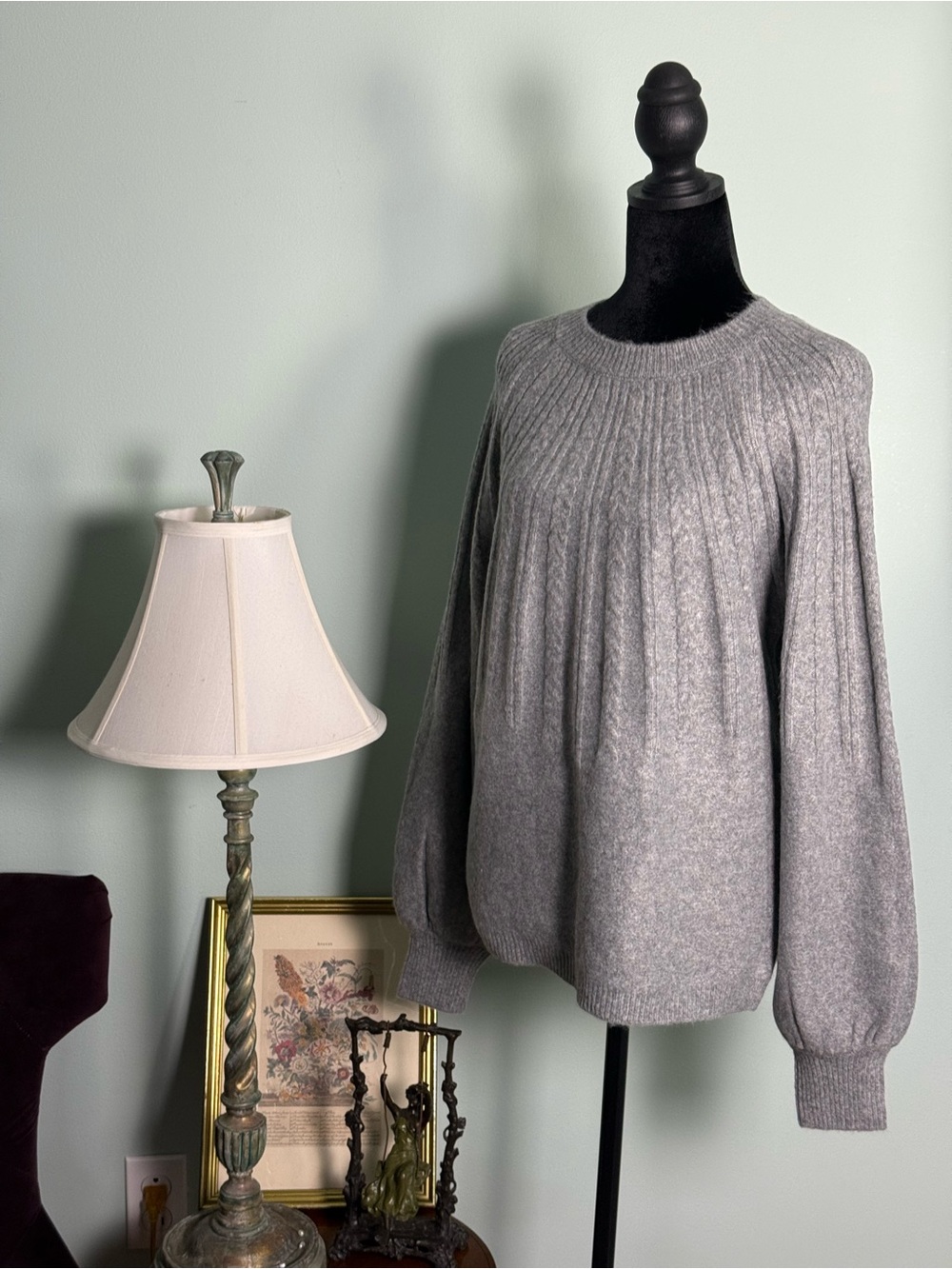 NWT B. Young Cable Knit Crewneck Sweater - Gray Ultra Soft Size Extra Small